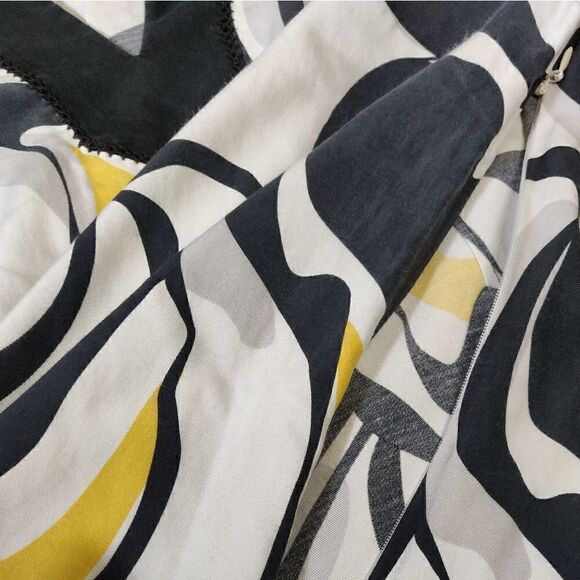 😍 TESORI SILK COTTON ABSTRACT YELLOW BLACK GRAY PRINT 3/4 SLEEVE TUNIC TOP SZ M - Picture 6 of 8